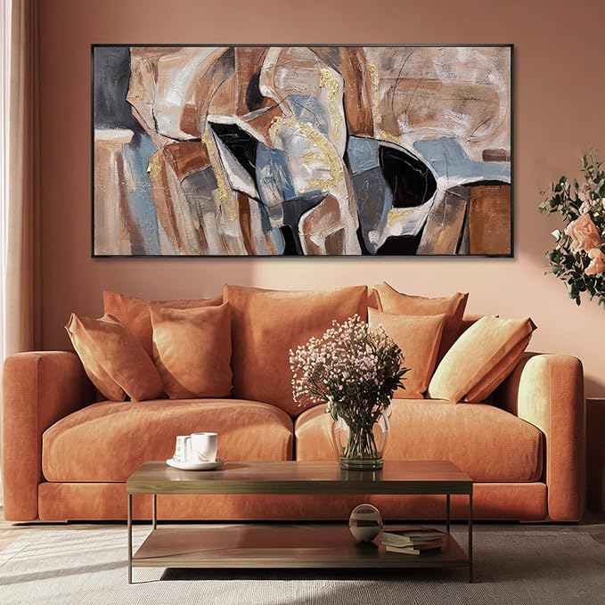 SOUGUAN Graffiti Wall Decor Contemporary Canvas Wall Art Black and Brown Decorative Painting 24"x48" Artwork for Bedroom Kitchen Pictures