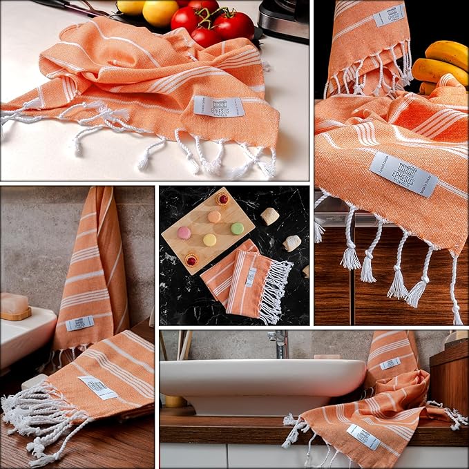 Hand Towels - Set of 6 | 18" x 30" - Decorative Turkish Hand Towel for Bathroom, Kitchen, Guest, Face, Hair, Tea, Dishcloth (Sultan, Orange)