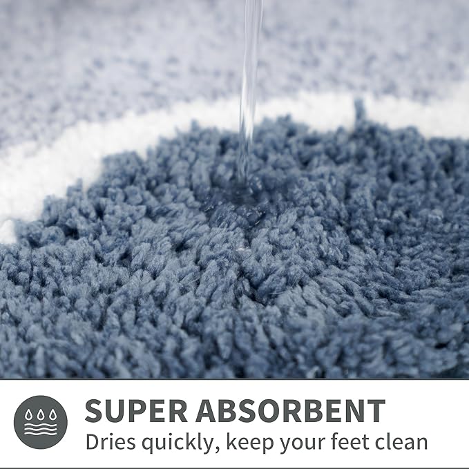 Scalloped Blue Bathroom Rugs Mat,Non Slip Absorbent Quick Dry Bath Mats for Shower Room,Plush Microfiber Bath Mats for Bathroom Floor Washable Carpet for Shower Tub Sink Bedroom,20"x32"