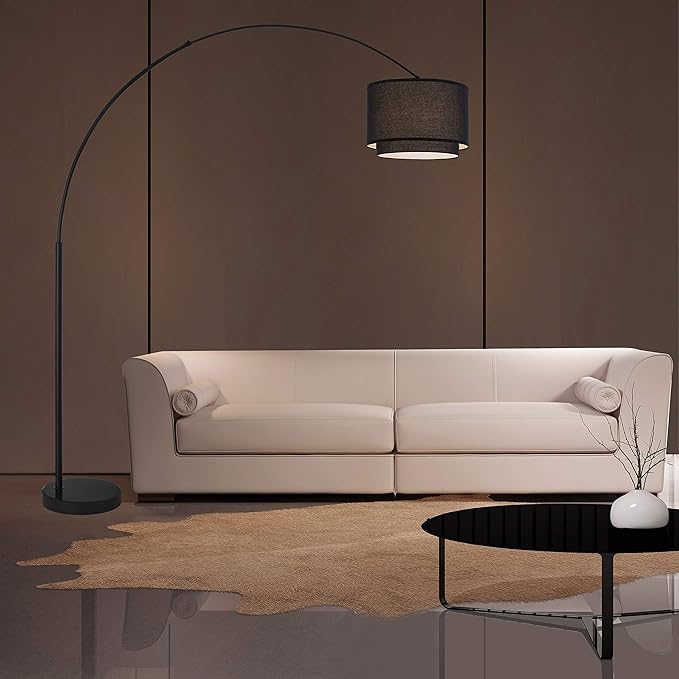 Major-Q 99-6938DS-BK Floor Modern 81" Tall Living Room-Stand Up Arching Black Double Shade and Marble Base for Bedrooms-Corner Lamp for Office Lighting