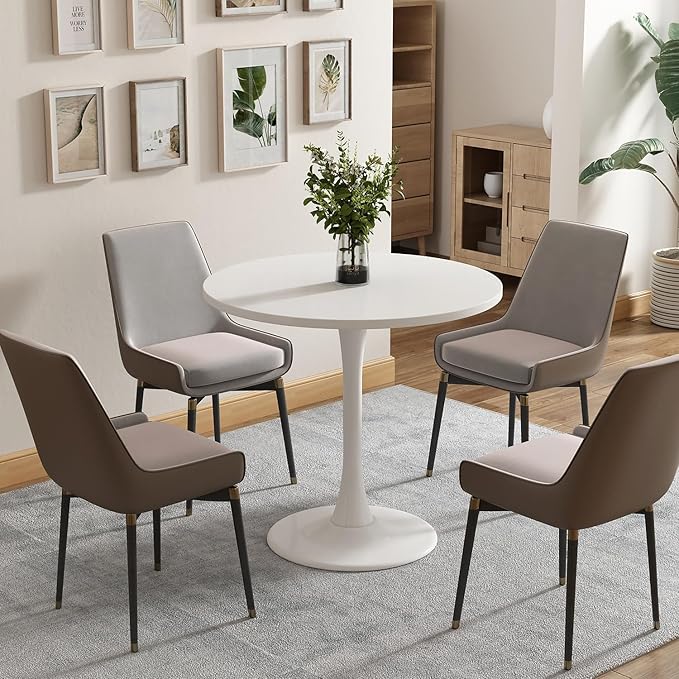 Round Dining Table 24" Circle Tulip Table with Wood Thickened Tabletop & Sturdy Metal Pedestal Mid Century Modern Leisure Bistro Kitchen Tables 2 People Small Places Living Room Cafe,White
