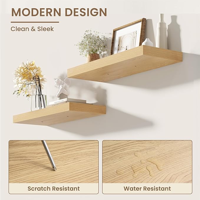 Dreamland 48 Inches Floating Shelves for Wall, 8" Deep Long Floating Shelves Set of 1, Large Display & Storage Shelf, Wall Shelf for Bathroom Bedroom Living Room Kitchen Office, Oak
