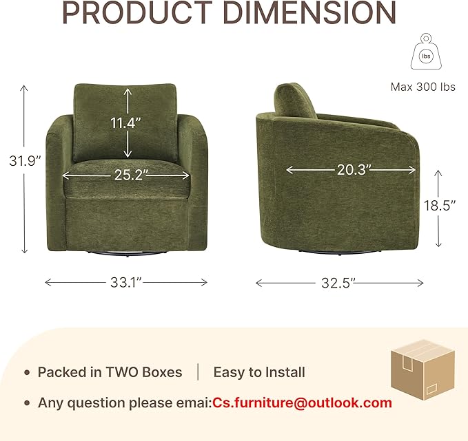 Swivel Accent Chair with Storage Ottoman, Upholstered Barrel Chair with Washable Slipcover for Living Room Bedroom Reading Waitingroom,2 Box,Green