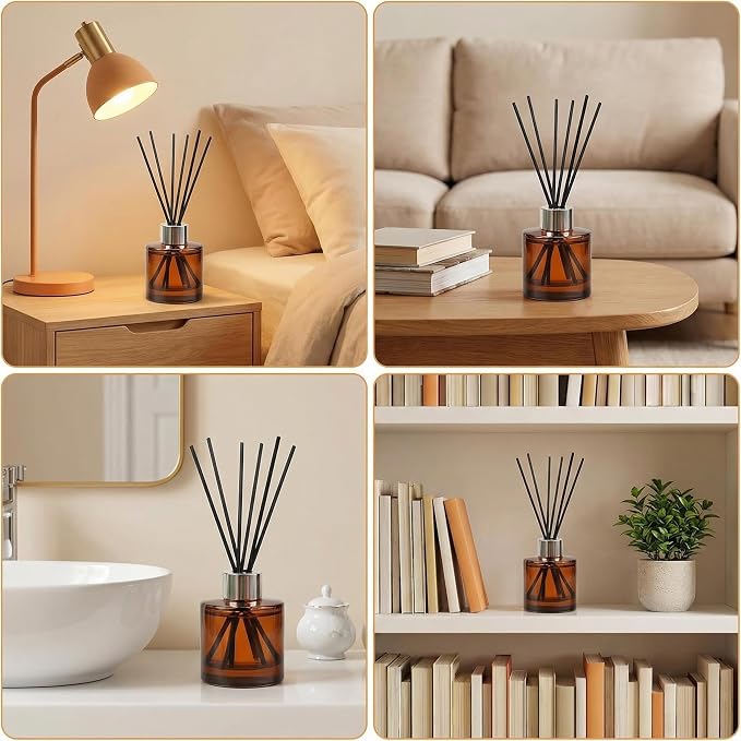 2Pcs 50ml/1.7oz Empty Refillable Amber Round Glass Diffuser Bottle with Silver Lid Diffuser Jars Containers Fragrance Accessories Use for DIY Home Crafts Decor
