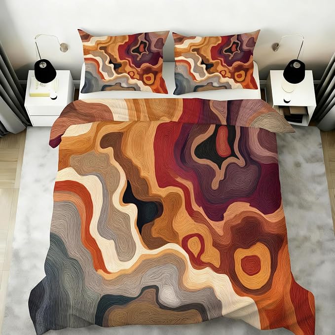 Fall Abstract Duvet Cover Oversized King, Abstract Bedding Set 3 Piece, Grey Brown Patterned Comforter Cover with Zipper Soft Microfiber, 2 Pillowcases