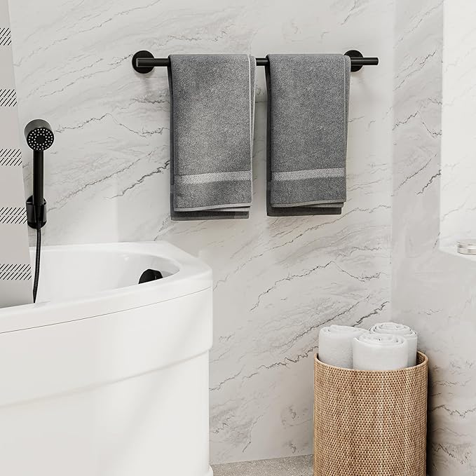 Matte Black Towel Bar, 24 Inch Bathroom Towel Rack (Total Length 26-Inch), Towel Holder Wall Mounted, Thicken SUS304 Stainless Steel Towel Rod Modern Home Decor