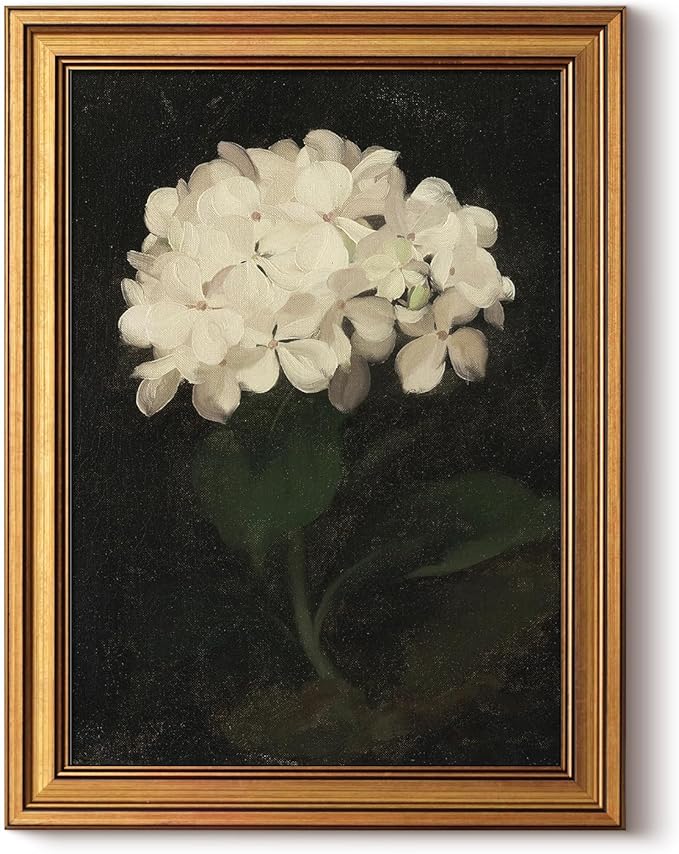 HUARCEY Gold Framed Vintage Wall Art: White Hydrangea by James Stuart Parker (12"x16") for Living Room, Bedroom, Kitchen & Office