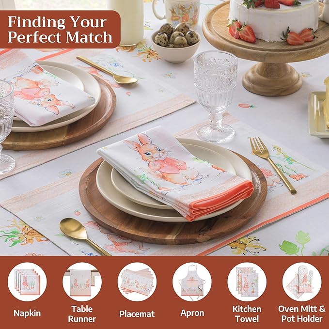 Maison d' Hermine Table Cloth Rectangle Table 100% Cotton 70 x 120 Inches Tablecloth Reusable Decorative for Dining Room Farmhouse Home Valentines Day Decorations Spring Summer - Bunny Party
