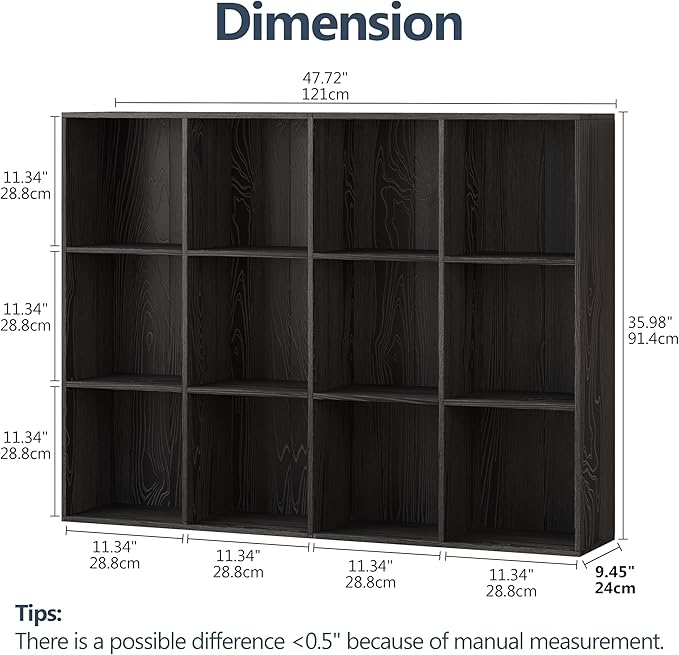 12 Cube Storage Organizer, Wooden Cube Shelves with Closed Back Panel, Reversible Bookcase, Cubes Closet Organizer for Home, Living Room, Kids Room, Office, Bedroom, Study, Hallway