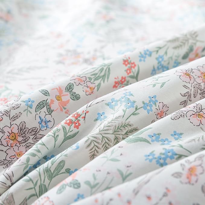 HoneiLife Wildflower Duvet Cover King - 100% Cotton Comforter Cover Sets, 3-PC Floral Botanical Bedlinen Set, Botanical Duvet Cover with Zipper Closure & Corner Ties