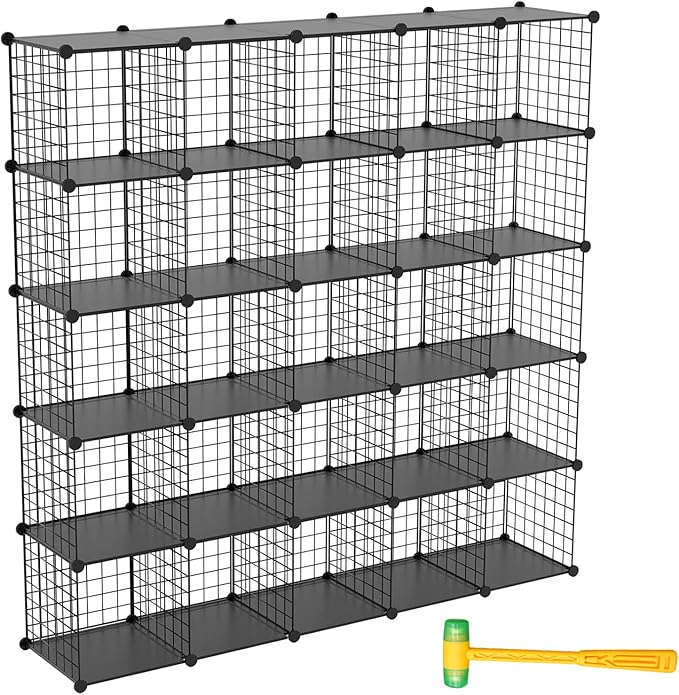 Wire Cube Storage Organizer, 25-Cube Metal Storage Shelves Bookshelf, Stackable Modular Closet Organizer for Bedroom Living Room, Office,Storage Shelves