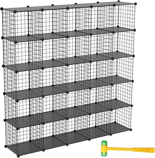 Wire Cube Storage Organizer, 25-Cube Metal Storage Shelves Bookshelf, Stackable Modular Closet Organizer for Bedroom Living Room, Office,Storage Shelves