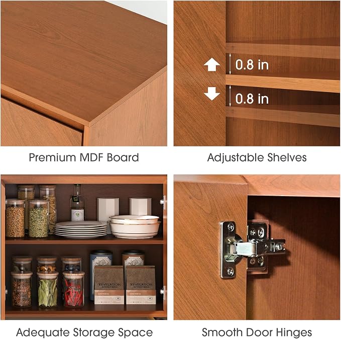 JOINICE Sideboard Cabinet with Storage, Mid-Century Modern Accent Cabinet | Chevron Pattern Credenza for living rooms, geometric door , gold-tone legs, dining room and entryway