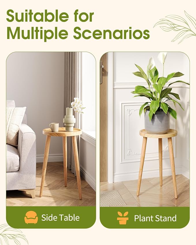 Plant Stand Indoor, Wood Mid Century Indoor Plant Stand, Tall Plant Stands for Flower Pot, Modern Round Plant Table, Side End Table with Raised Design, 1 Pack, Natural, 11.7''x18.8''