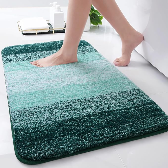 Arotive Microfiber Bathroom Rugs, Shaggy Soft and Absorbent Bath Rug, Non-Slip, Thick Plush Machine Washable Dry Bath Mats for Bathroom, Tub and Shower, 30x17, Dark Green, Rectangular