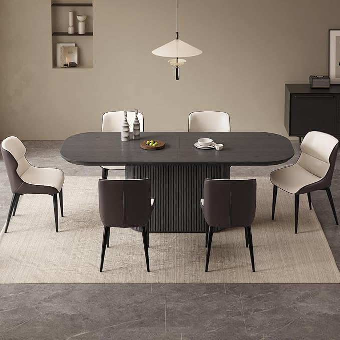 Guyii 86.61" Oval Dining Table, Modern Kitchen Table for 4-8 People, Indoor Rectangular Dining Room Table for Kitchen, Bar, Living Room, Home, Black, Table Only