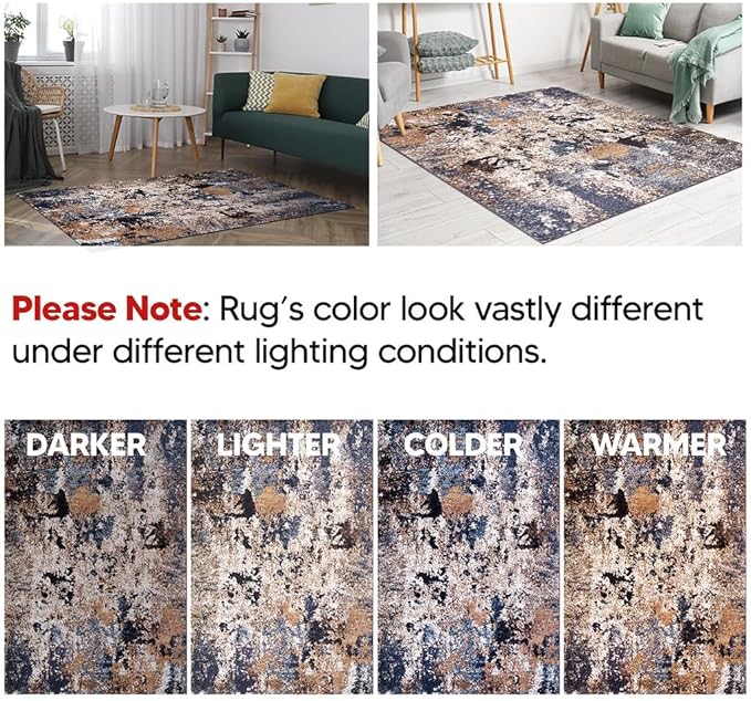Keen Home Design Area Rugs - 5ft Round Non-Shedding, Abstract Rugs for Kitchen, Living Room, Bedroom, Dining Room, Entryway - Size: 5'3" Square, Multi