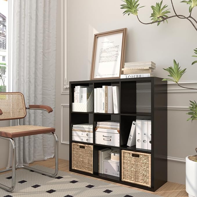 Endearing Limons【2026 Wooden Thick Border 9 Cube Shelf Storage Organizer with Anti-Tipping Kits + Reversible Open Back Bookcase (11 x 11 Unit Cell Chocolate)