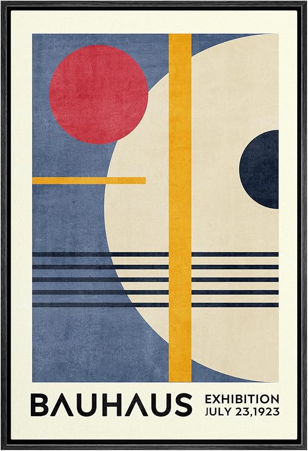 MUDECOR Framed Canvas Print Wall Art Red & Blue Bauhaus Geometric Display Abstract Shapes Illustrations Fine Art Mid-Century Modern Multicolor for Living Room, Bedroom, Office - 24"x36" Black