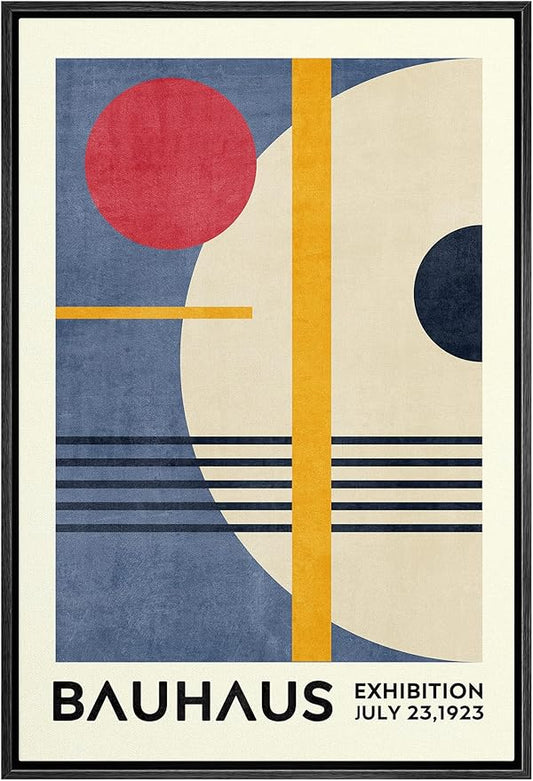 MUDECOR Framed Canvas Print Wall Art Red & Blue Bauhaus Geometric Display Abstract Shapes Illustrations Fine Art Mid-Century Modern Multicolor for Living Room, Bedroom, Office - 24"x36" Black