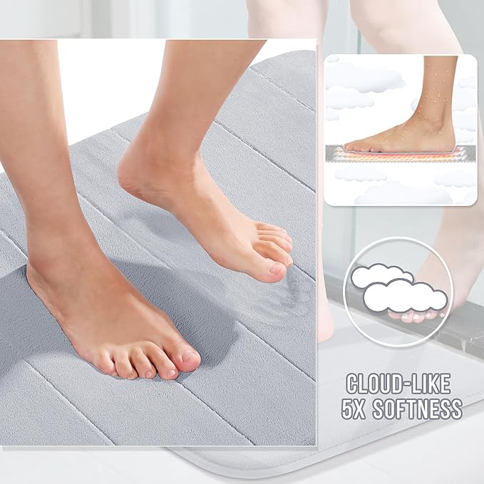 Yimobra Bathroom Runner Rugs 72"x24" Non Slip Washable Memory Foam Bath Mat, Super Soft Water Absorbent Hallway Carpet for Vanity Tub Shower, Silver
