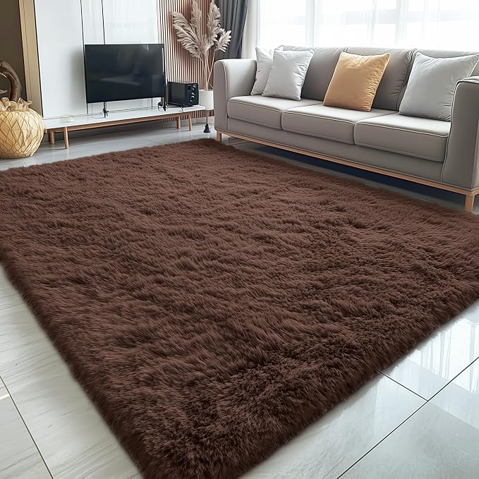 OLANLY 5x7 Machine Washable Large Area Rugs for Living Room, Bedroom, Soft Fluffy Shaggy Bedside Rug, Indoor Floor Carpet for Kids Girls and Boys, Dorms, Nursery, Home Decor Aesthetic, Coffee