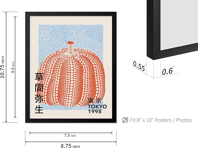 Poster Master Vintage Poster - Pumpkin Forever Print - Tokyo Art - Infinity Dots Art - Chic Gift for Men, Women - Perfect Decor for Living Room, Bedroom, Office, 8x10 Black Framed