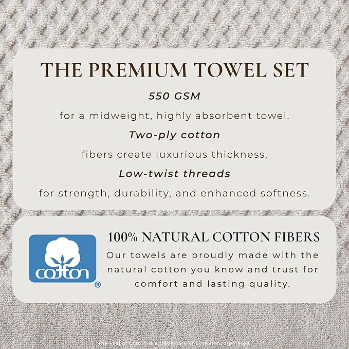 Great Bay Home Bath Towels - 100% Cotton 6 Piece Towel Set - Diamond Waffle Weave - Absorbent, Durable, Quick-Dry Towels for Bathroom (Light Grey)
