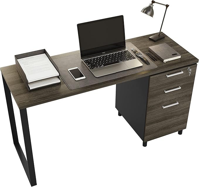 Modern Design Milano Office Computer Desk with 3 Locking Drawers, 48 Inch Grey and Black Industrial Wood Desk with Filing Drawer and Storage by Crafts and Comfort