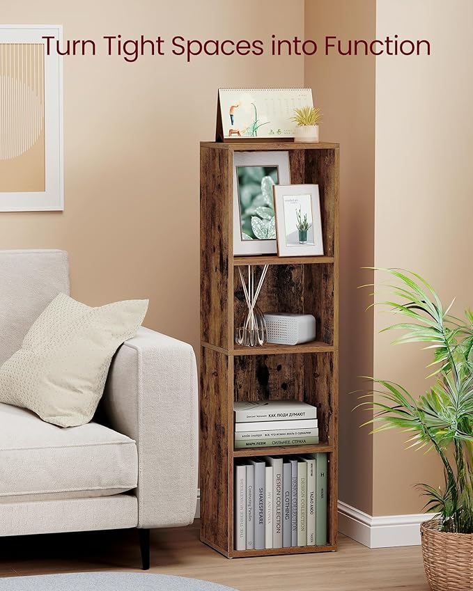 VASAGLE Custos Collection - Bookshelf, 4-Tier Bookcase, Book Shelf, Open Storage Shelf, 9.4 x 11.8 x 41.7 Inches, for Living Room, Home Office, Dining Room, Rustic Brown ULBC434K01
