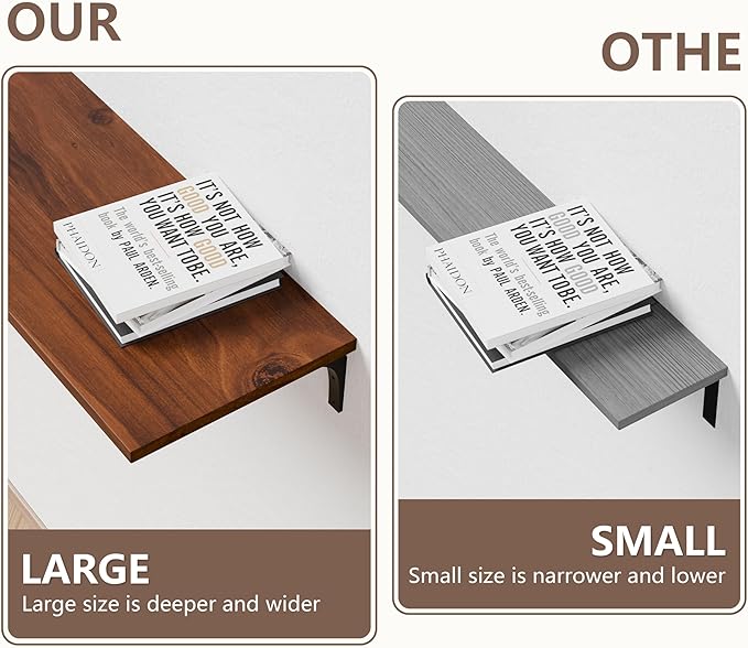 12x48 Inch Rustic Wood Floating Shelves 4-Pack - Farmhouse Walnut Wall Shelves with 100 lbs Capacity, Easy Installation for Living Room, Kitchen, Bathroom