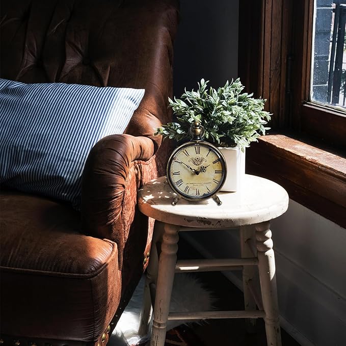 HZDHCLH Vintage Table Clock Battery Operated,Retro Mantel Clock for Living Room Fireplace Decor,Silent Metal Desk Clock (Brass)