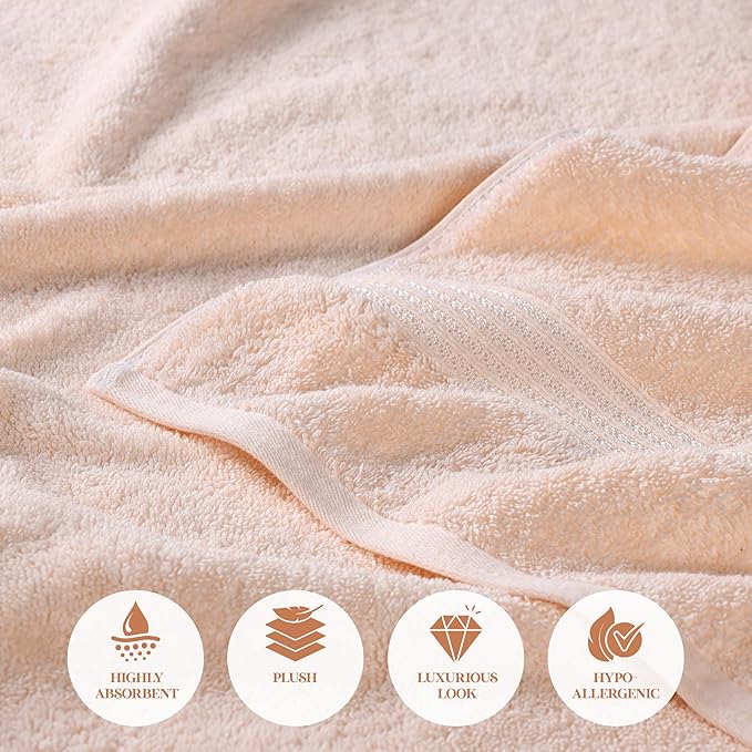 Superior Heritage Egyptian Cotton 6 Piece Towel Set, Heavyweight Towels for Bathroom, Guest Bath, Luxury Home Decor, Plush Absorbent Essentials, Includes 2 Bath, 2 Hand, 2 Face Towels, Peach