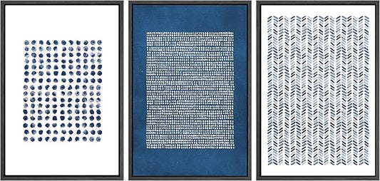 SIGNWIN Framed Canvas Print Wall Art Set Blue Geometric Pattern Landscape Abstract Shapes Illustrations Modern Art Decorative Boho Relax/Zen Nordic for Living Room, Bedroom, Office - 16"x24"x3 Black