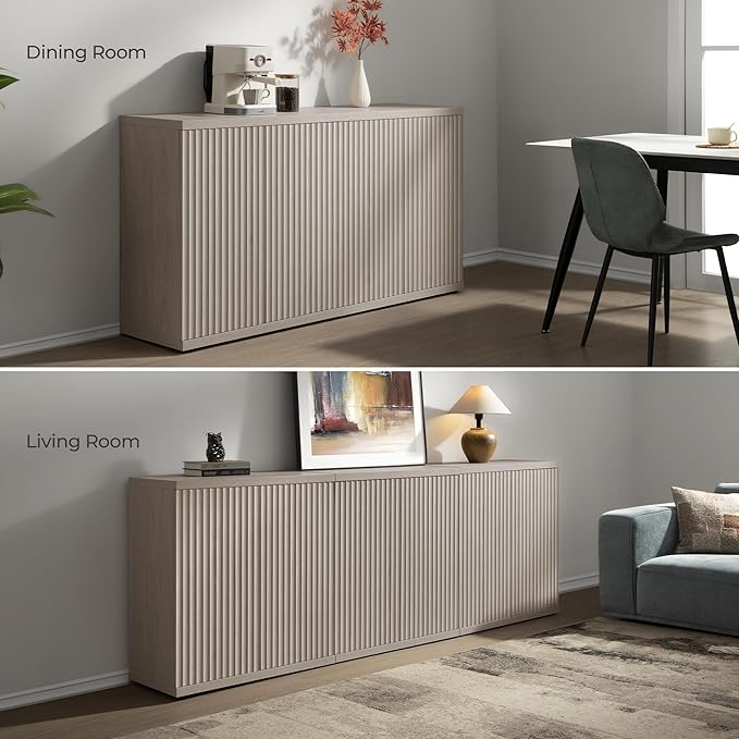 SICOTAS Buffet Cabinet with Storage Accent Sideboard Modern Credenza with Doors & Shelves Fluted Media Console Mid Century Coffee Bar Table for Living Room Kitchen Dining Room Hallway(3PCS)