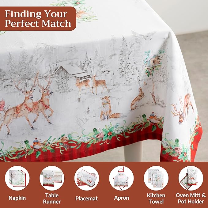 Maison d' Hermine Table Cloth Rectangle Table 100% Cotton 60 x 120 Inches Fall Tablecloth Reusable Everyday Use for Thanksgiving Christmas Decorations Dining Farmhouse Party (Christmas Tradition)