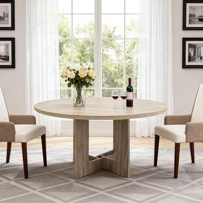 Round Dining Table for 4, 43.3" Kitchen Table for Dining Room, Circle Farmhouse Kitchen Table, Wood Dinner Table for Kitchen, Living Room, Apartment, Natural