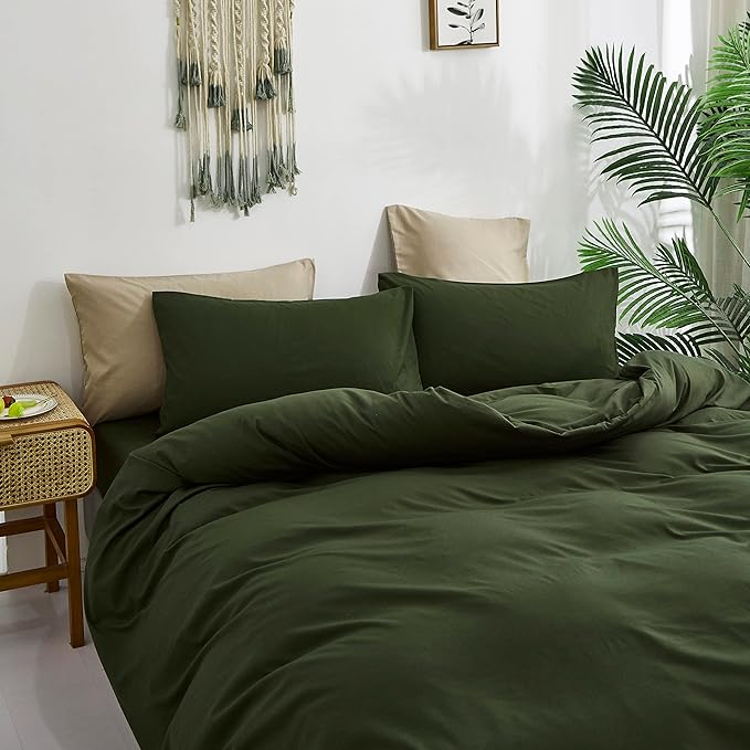 Pureant Dark Green Comforter Set California King Solid Olive Bedding Comforter Dark Army Cal King Comforter for Women Men Hunter Comforter Soft Minimalist Military Green Bedding Breathable