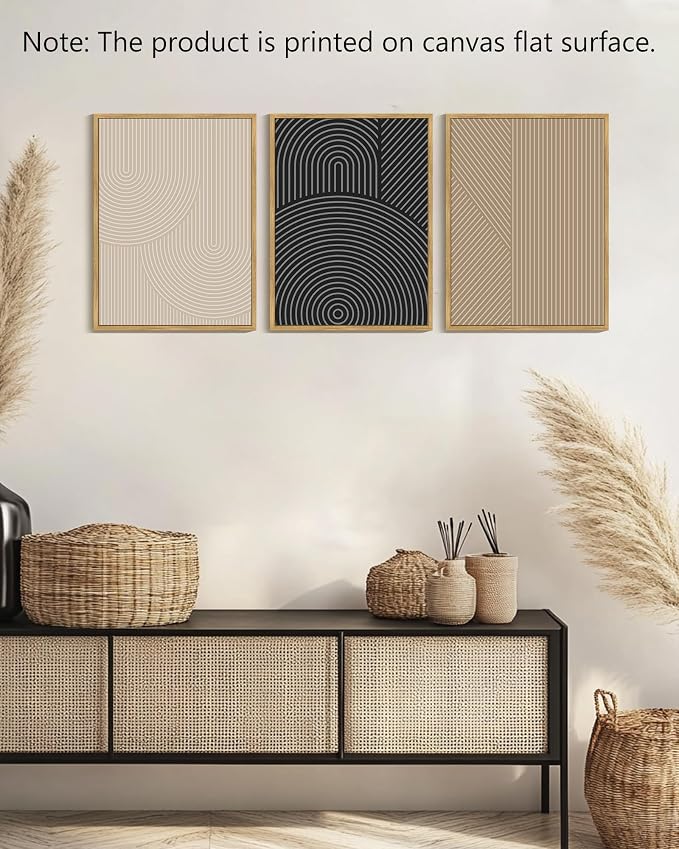 Drsoum Mid-Century Modern Framed Wall Art Minimalist Abstract Boho Neutral Line Wall Decor Geometric Artwork Kitchen Dining Room 12x16in Natural Framed