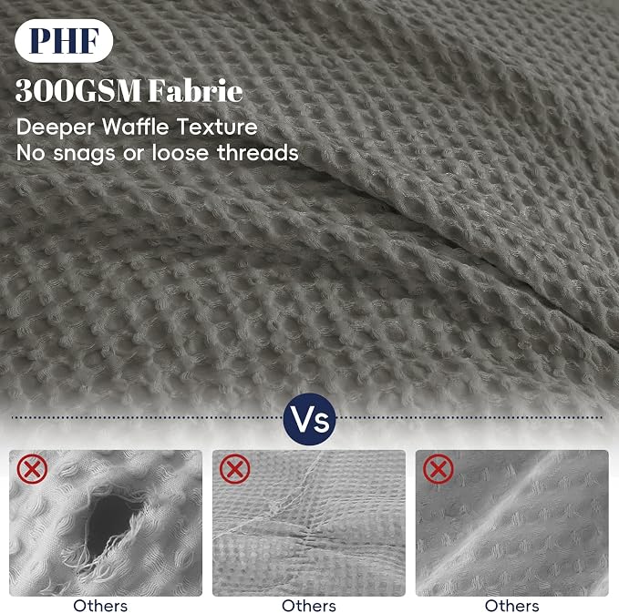PHF Waffle Weave Duvet Cover Set California King, No Snagging Ultra Soft Luxury Textured Breathable Comforter Cover for All Season 3pcs, Durable Bedding Duvet Set with 2 Pillow Shams, 104"x98", Grey
