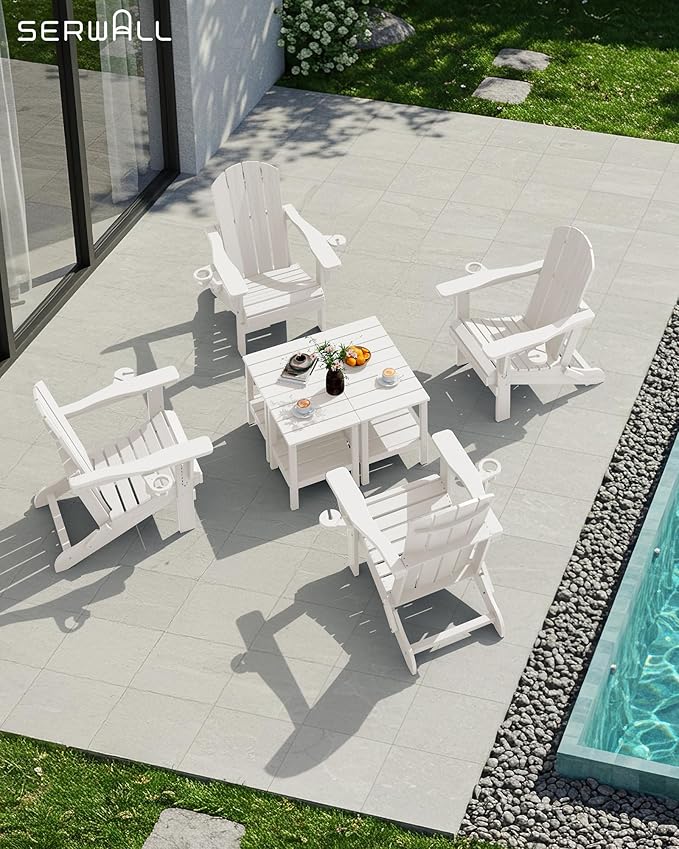 SERWALL 2-Tier HDPE Outdoor Side Tables Set of 4, Weatherproof Rectangular Adirondack Side Table, White