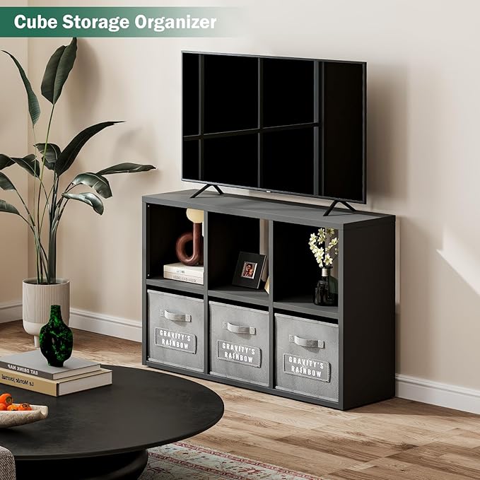 IRONMIX Metal Cube Storage Organizer, Short Bookshelf with Storage, 2 Tier Black Bookshelf, Modern Horizontal Cube Shelf, Short Display Cabinet Bookcase for Home Office Library (Black, 1037-2 Set)
