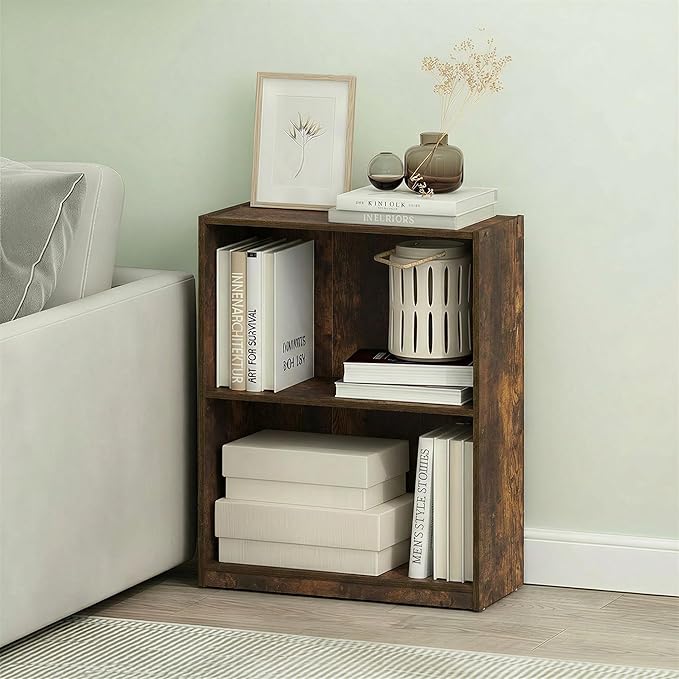 Furinno Gruen Book Shelf, 2-Tier Small Bookshelf, Bookcase with Open Shelf, 9.3 x 21.8 x 27, for Organization and Storage, for Living Room, Bedroom, Home Office, Amber Pine