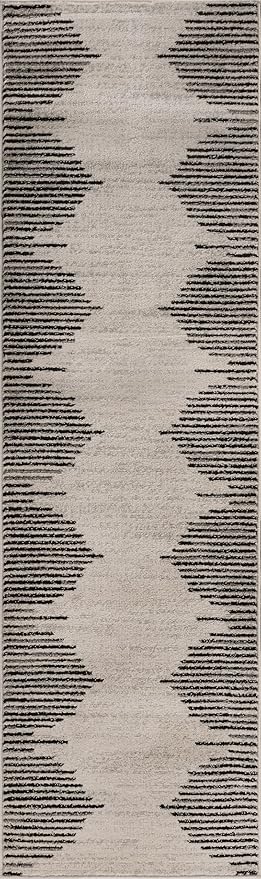 Rugshop Bohemian Stripe Stain Resistant High Traffic Living Room Kitchen Bedroom Dining Home Office Runner Rug 2' 7" x 6' Cream