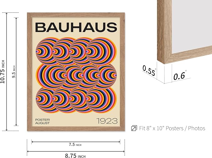 Poster Master Bauhaus Poster - Abstract Spiral Print - Geometric ART - Rainbow ART - Psychedelic Style - Chic Boho - Mid Century Modern - Living Room or Bedroom Decor - 8x10 Beige Framed