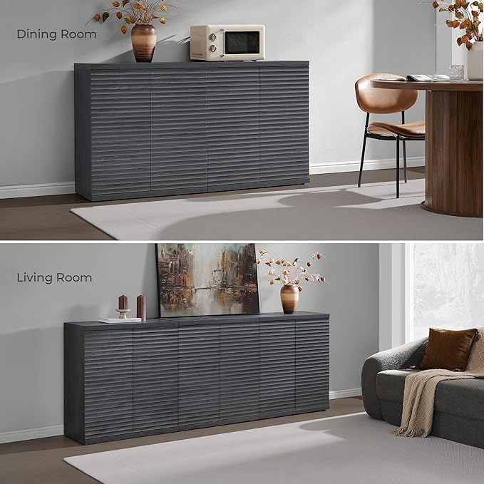 SICOTAS Buffet Cabinet with Storage Accent Sideboard Modern Credenza with Doors & Shelves Fluted Media Console Mid Century Coffee Bar Table for Living Room Kitchen Dining Room Hallway (3PCS)