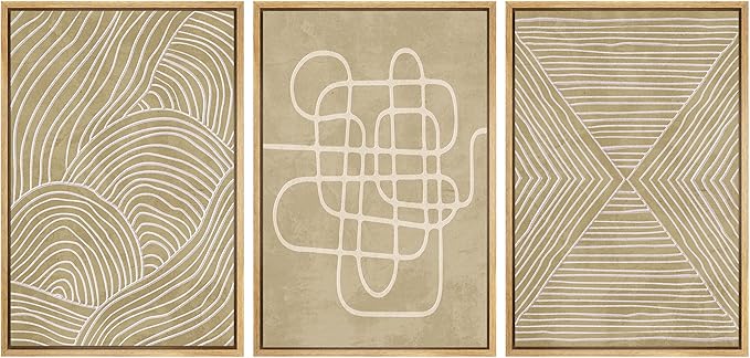 SIGNWIN Framed Canvas Print Wall Art Set Geometric Tan Line Art Collage Graffiti & Street Art Abstract Illustrations Modern Art Decorative Nordic for Living Room, Bedroom, Office - 24"x36"x3 Natural
