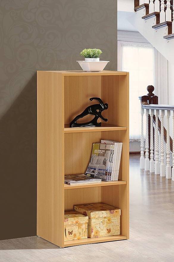 Hodedah Import 3 Shelf Bookcase, Beech