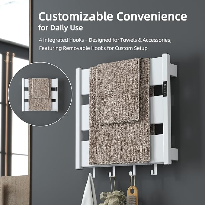 K&KALONZO Towel Warmer for Bathroom, Wall-Mounted Heated Towel Rack with Built-in Timer, Waterproof Alumnimum Electric Towel Heater, Support Plug-in and Hardwired, White, H3-W