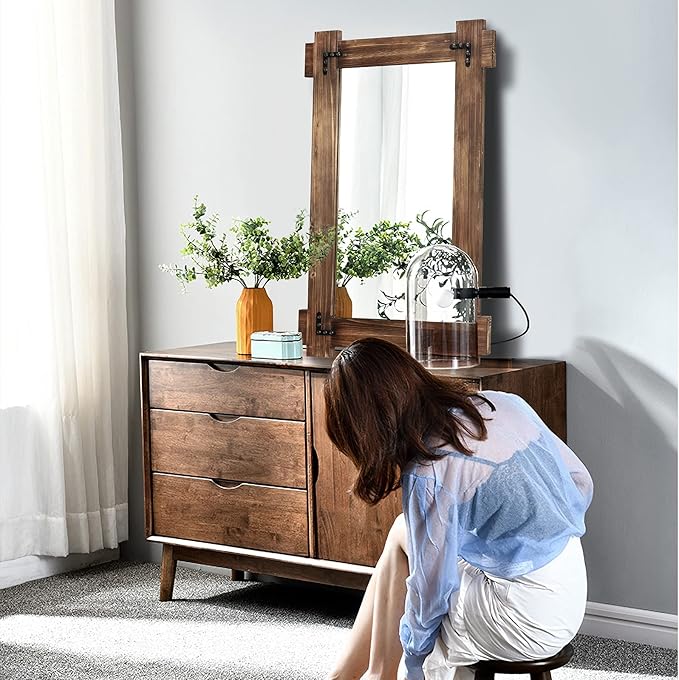MeMoreCool Farmhouse Rustic Wood Framed Bathroom Mirror, Decorative Wall Mounted Rectangular Mirror for Bedroom, Living Room, or Bathroom, 24x36 Inch